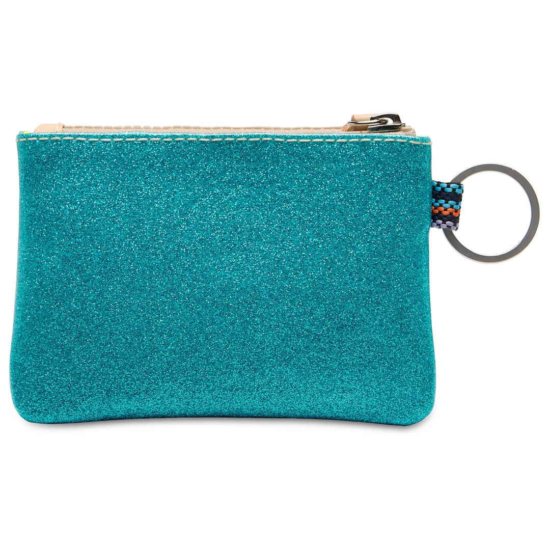 Consuela Lumi Pouch - Turquoise Glitter Keychain Wallet