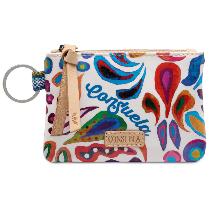 Consuela Bianca Pouch featuring a vibrant multi-color floral pattern; compact wipeable ConsuelaCloth™ accessory bag.