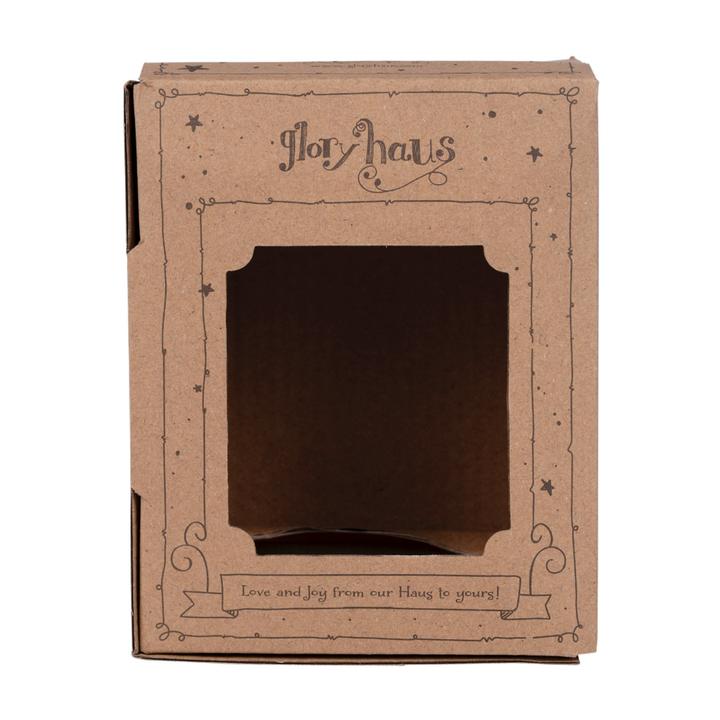Glory Haus Mascot Puff Ornament in gift box — arrives packaged and ready to give.