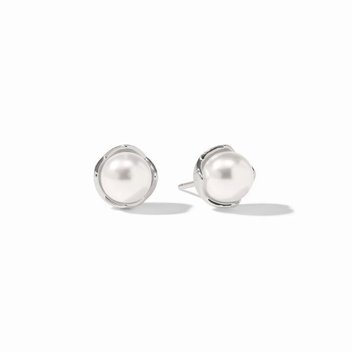 Penelope Silver Stud - Glass Pearl &amp; Pure Silver Earrings
