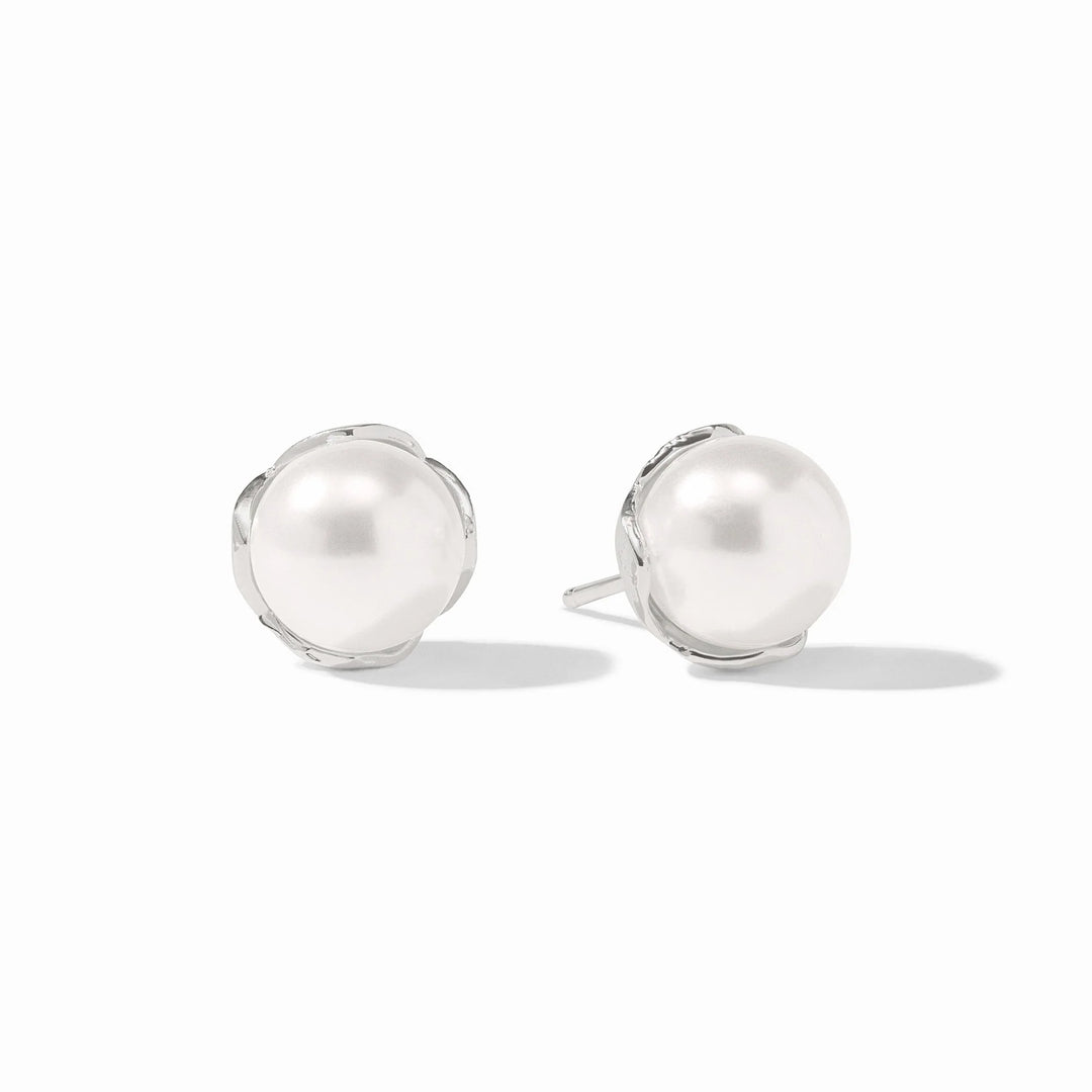 Penelope Silver Stud - Glass Pearl &amp; Pure Silver Earrings