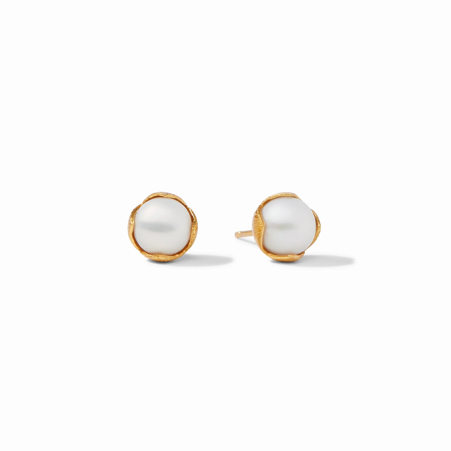 Julie Vos Penelope Stud earrings featuring white glass pearls set in 24K gold plate.
