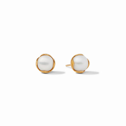 Julie Vos Penelope Stud earrings featuring white glass pearls set in 24K gold plate.