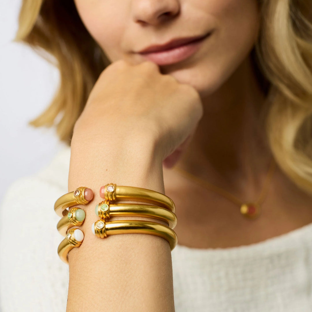 Julie Vos Portofino Demi Cuff - 24K Gold Plated Bezel Set Bangle