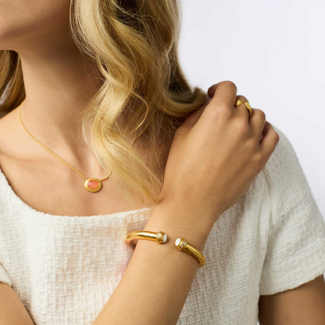 Julie Vos Portofino Demi Cuff - 24K Gold Plated Bezel Set Bangle