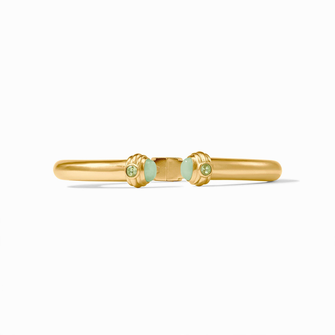 Julie Vos Portofino Demi Cuff in 24K gold plate featuring Aqua Jade stations and cubic zirconia accents.