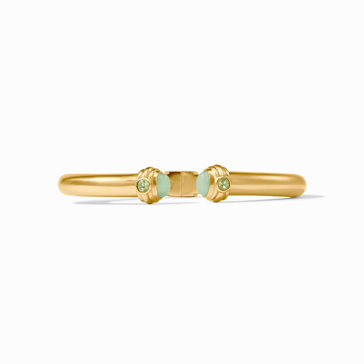 Julie Vos Portofino Demi Cuff in 24K gold plate featuring Aqua Jade stations and cubic zirconia accents.