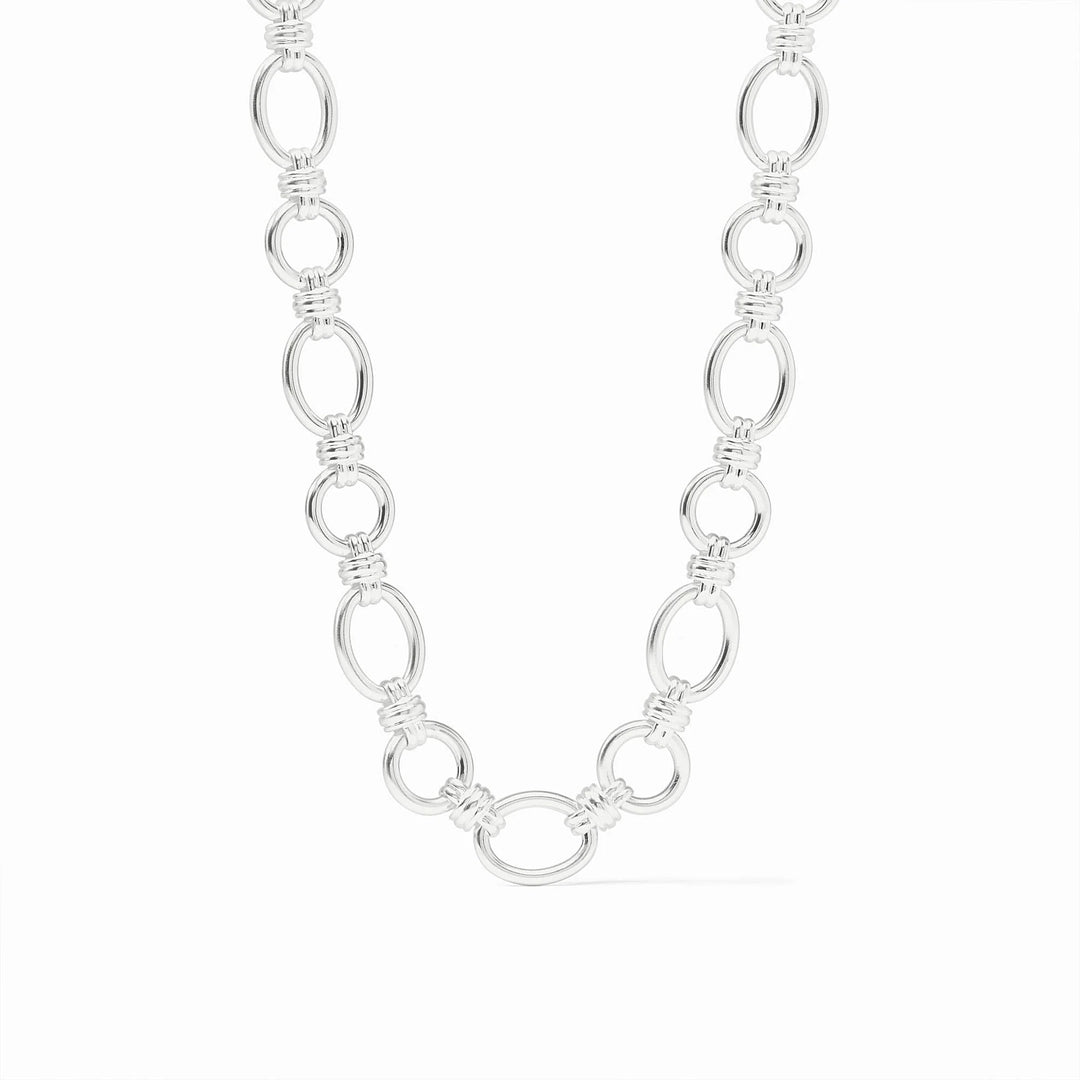 Julie Vos Portofino Silver Link Necklace featuring polished silver links and a signature toggle closure.