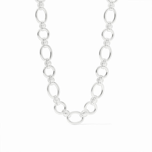 Julie Vos Portofino Silver Link Necklace featuring polished silver links and a signature toggle closure.