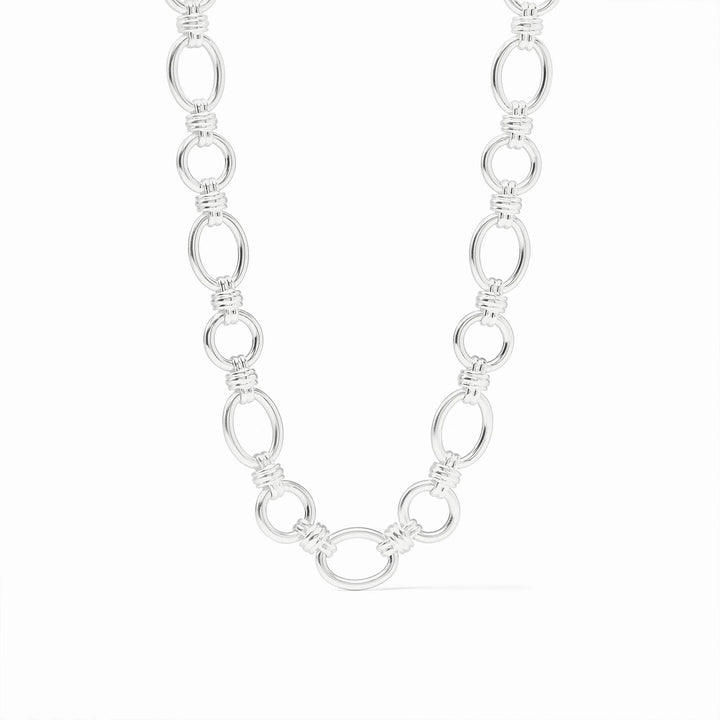Julie Vos Portofino Silver Link Necklace featuring polished silver links and a signature toggle closure.