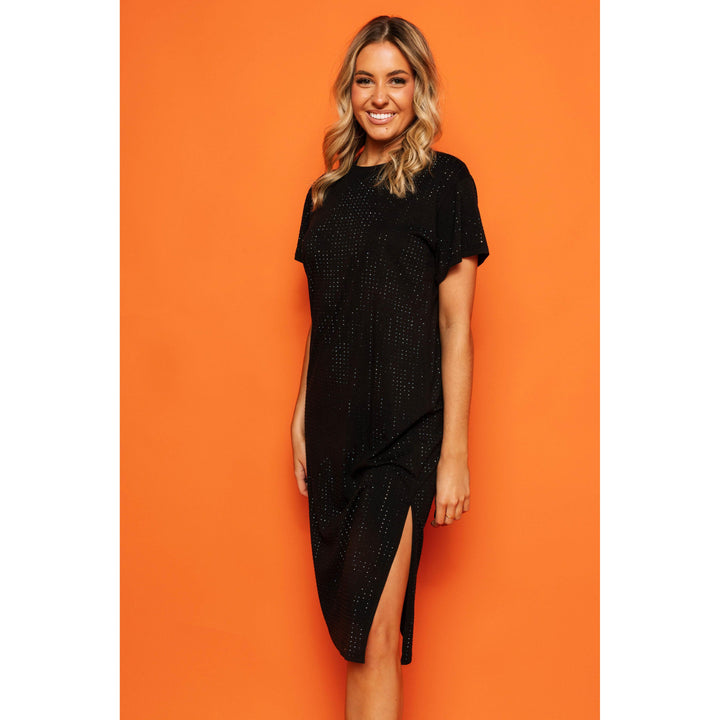 Black Rhinestone Midi Tee Dress