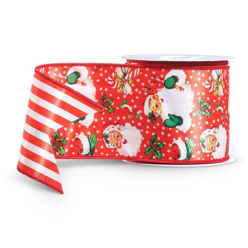 4" X 10 YDS RETRO SANTA DOUBLE SIDED RIBBON