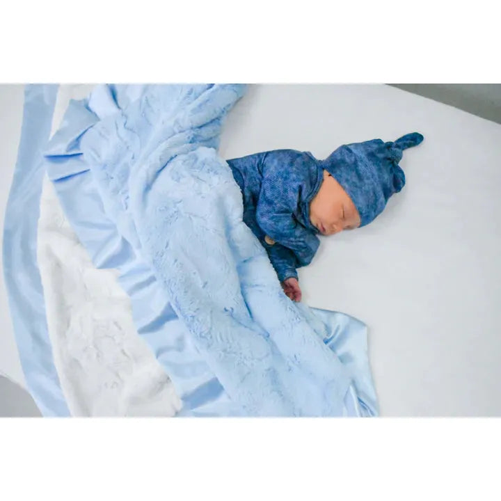 Rockin Royalty Classic Baby Blue Luxe Cuddle Blanket - Satin Ruffle Trim (34" x 34")