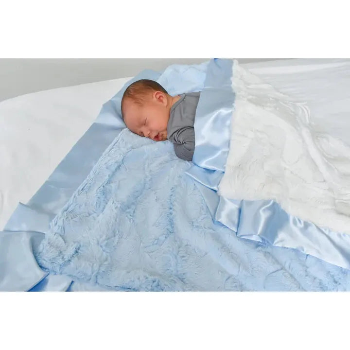 Rockin Royalty Classic Baby Blue Luxe Cuddle Blanket - Satin Ruffle Trim (34" x 34")
