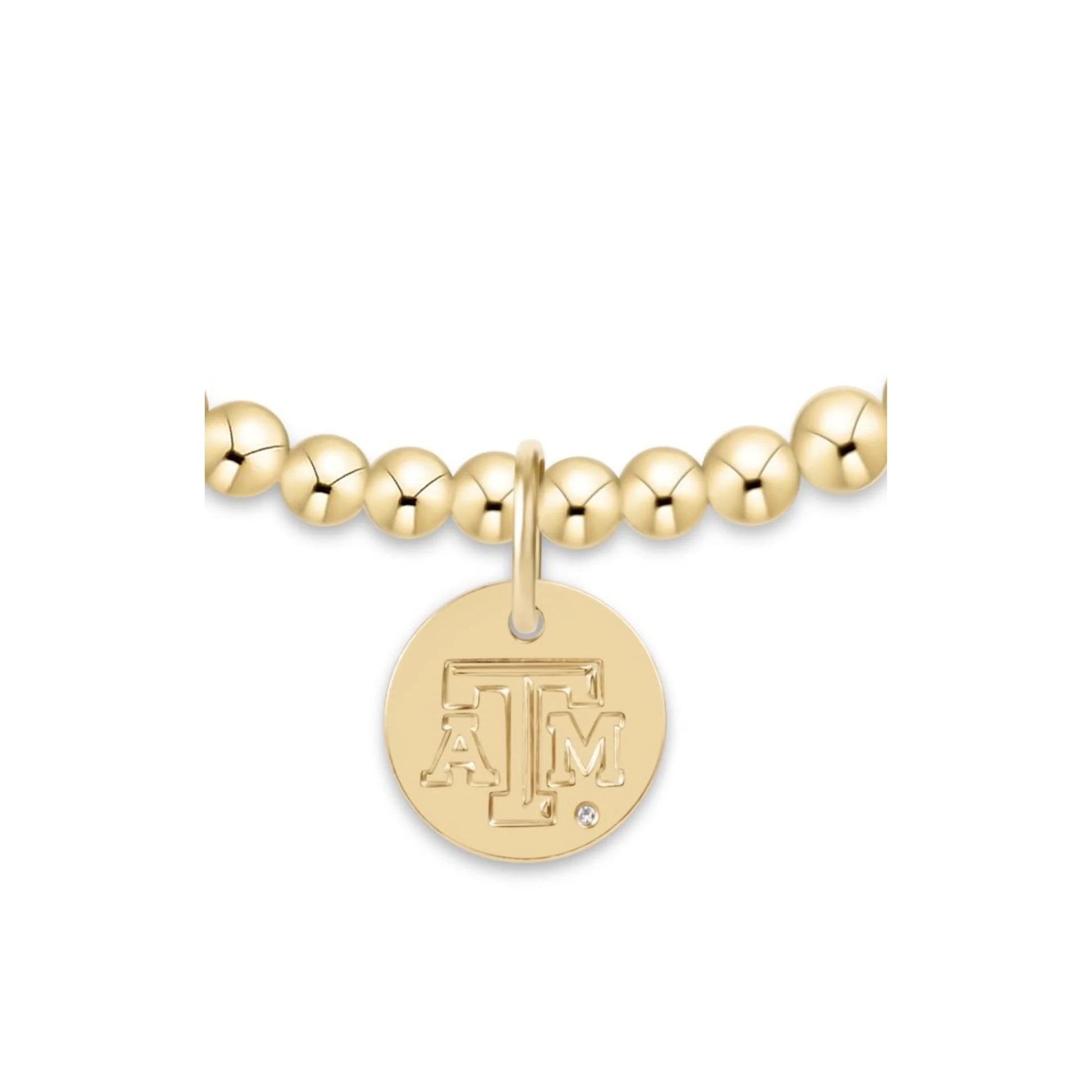 enewton Classic Gold 3mm Bracelet with a Texas A&M gold disc; an officially licensed gold-filled beaded bracelet for Aggie fans.