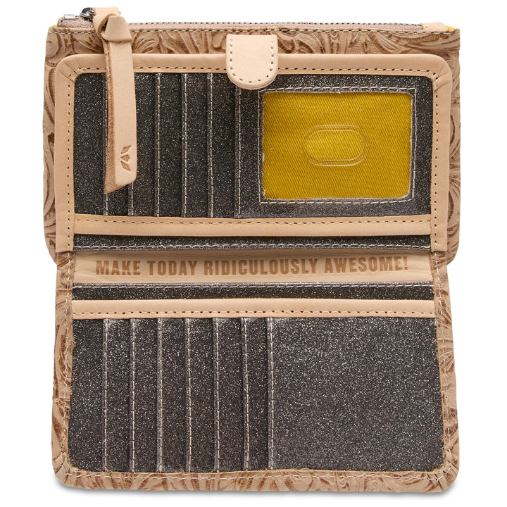 Consuela Lawton Slim Wallet - Neutral Floral Tooled Leather Organizer