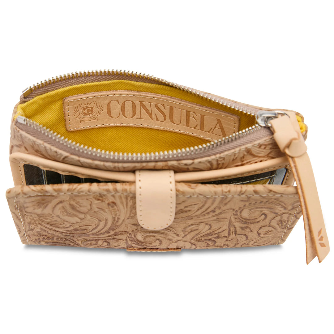 Consuela Lawton Slim Wallet - Neutral Floral Tooled Leather Organizer