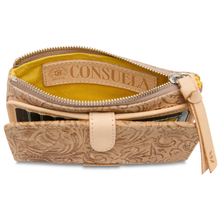 Consuela Lawton Slim Wallet - Neutral Floral Tooled Leather Organizer