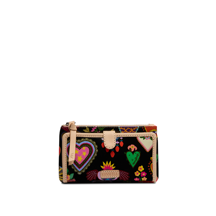 Consuela Vida Slim Wallet in the Vida heart print with blush leather trim, front view