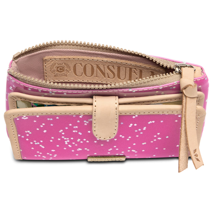 Consuela Berry Slim Wallet shimmering star print close-up