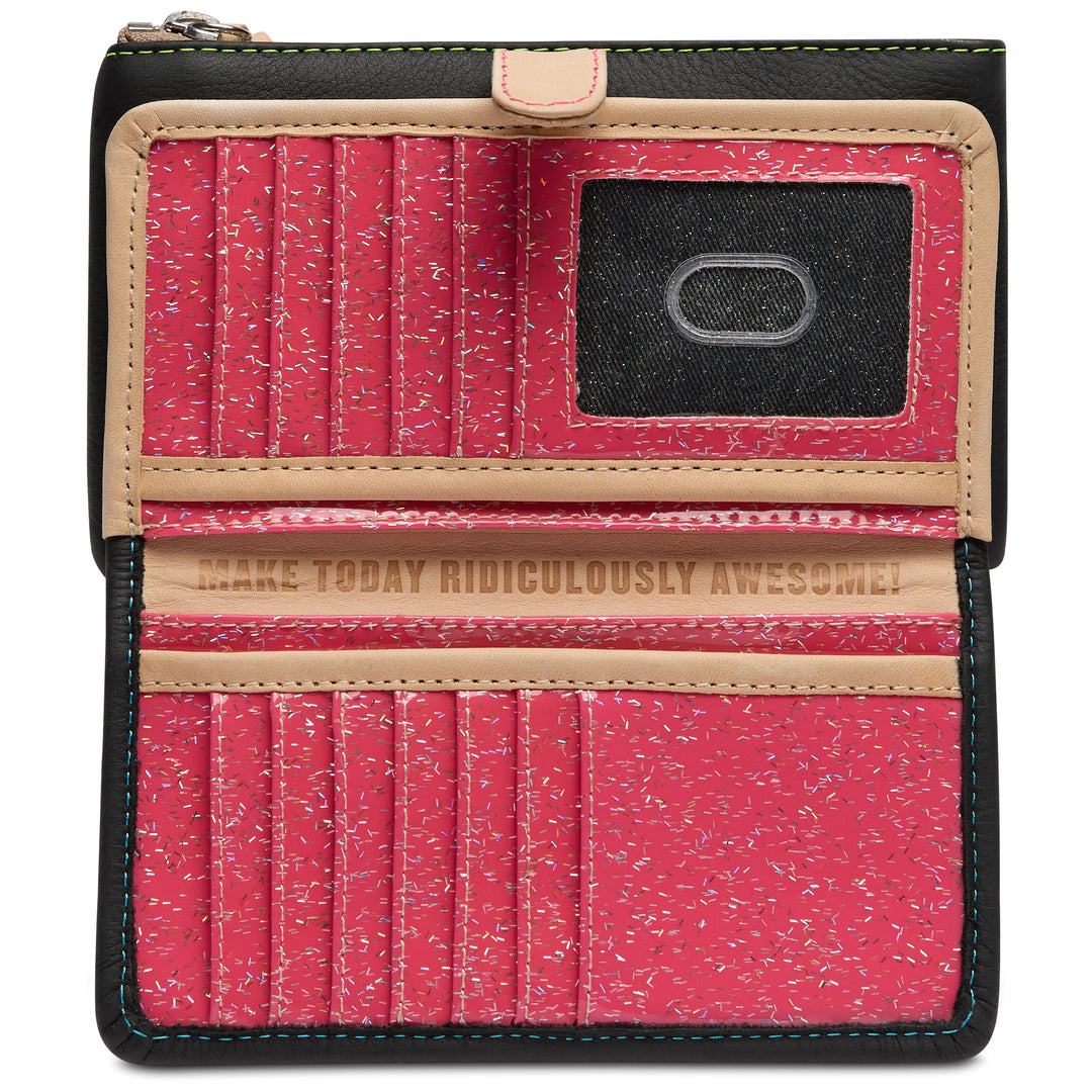 Consuela Cyndi Slim Wallet natural leather tab and zipper pull detail