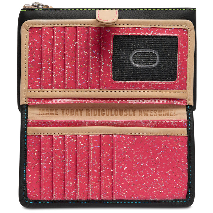 Consuela Cyndi Slim Wallet natural leather tab and zipper pull detail