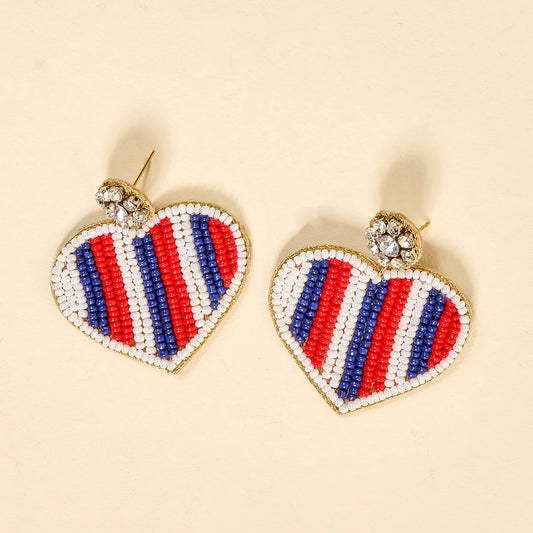 The Darling Effect Beaded Earrings - Americana Heart