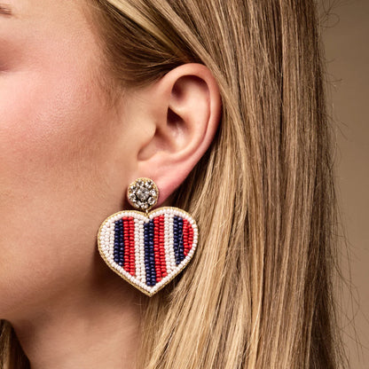 The Darling Effect Beaded Earrings - Americana Heart