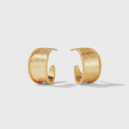 Julie Vos Savoy Hoop Earrings in 24K gold plate featuring a signature hammered texture and twisted wire detail.