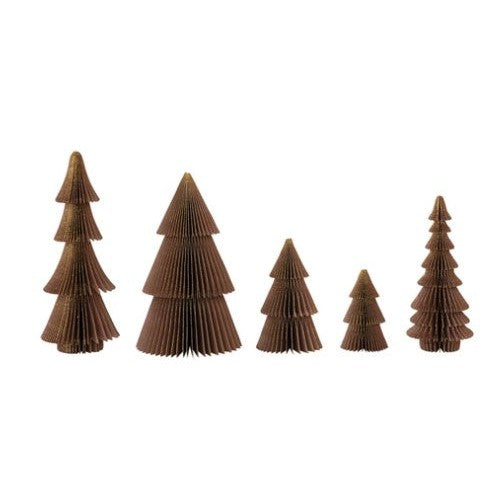 Paper Folding Honeycomb Trees w/ Gold Glitter, Set of 5
