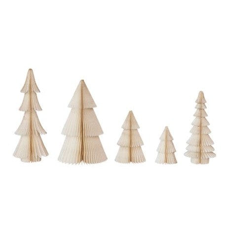 Paper Folding Honeycomb Trees w/ Gold Glitter, Set of 5