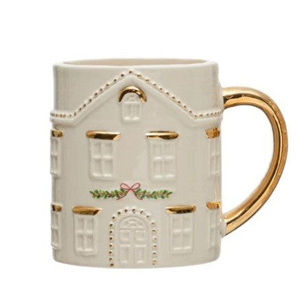 16 oz. Hand-Painted Stoneware House Mug w/ Gold Electroplating, Multi Color, 2 Styles