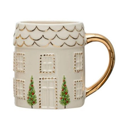 16 oz. Hand-Painted Stoneware House Mug w/ Gold Electroplating, Multi Color, 2 Styles