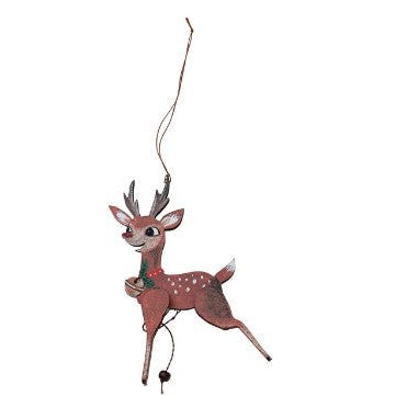 5-1/2"H MDF &amp; Recycled Paper Deer Pull Ornament, Multi Color, 2 Styles