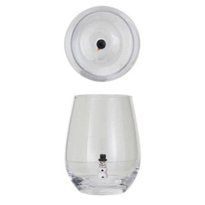 Stemless Wine Glass w/ Holiday Figure Inside, 8 Styles