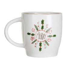 14 oz. Stoneware Mug w/ Holiday Saying & Gold Electroplated Rim, 4 Styles