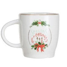 14 oz. Stoneware Mug w/ Holiday Saying &amp; Gold Electroplated Rim, 4 Styles