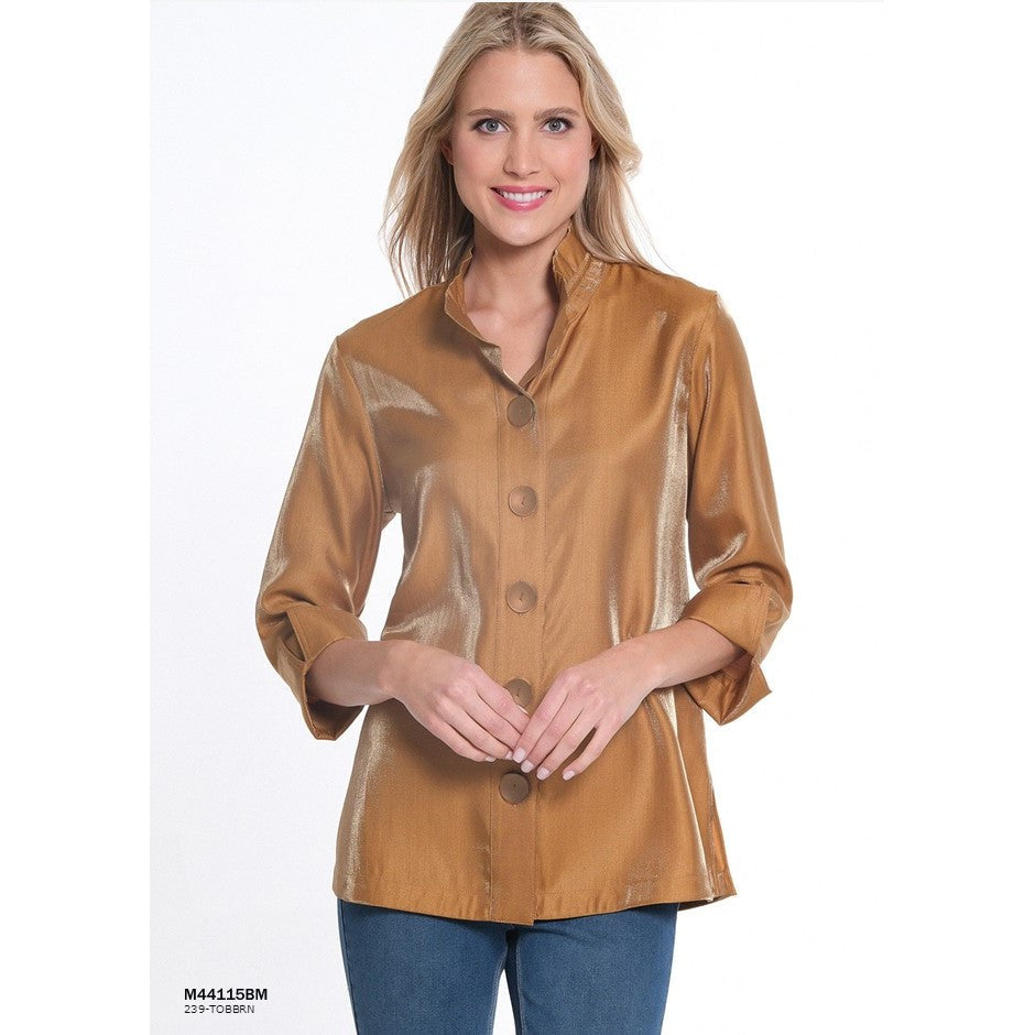 Turn-up cuff 3/4 Sleeve Wire Collar Button Front Shirt