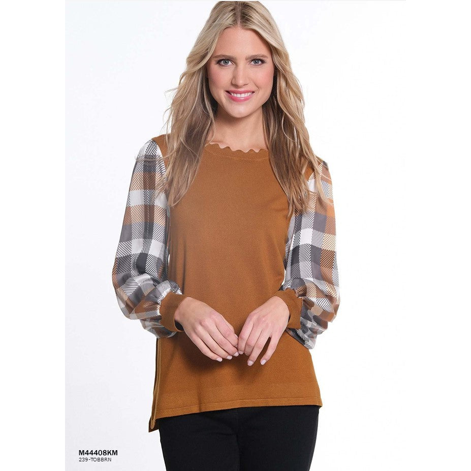 Cuffed Long Sleeve Scallop Neck Band Sweater Top