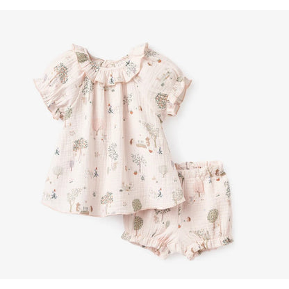 Garden Picnic Organic Muslin Ruffle Collar Top + Bloomer Set