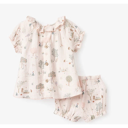 Garden Picnic Organic Muslin Ruffle Collar Top + Bloomer Set