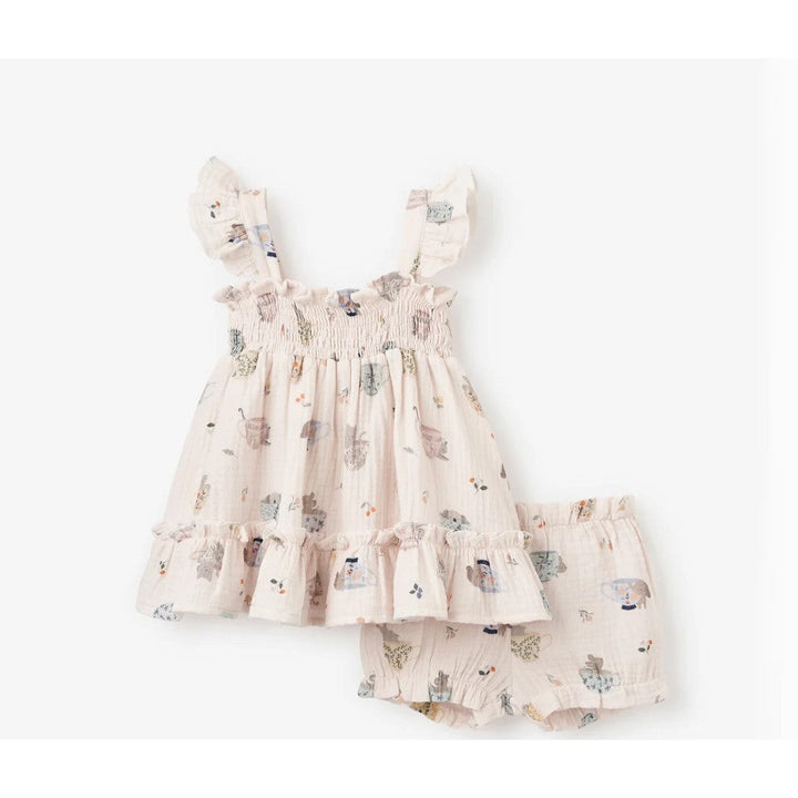 Tea Party Organic Muslin Smocked Dress w/ Bloomer