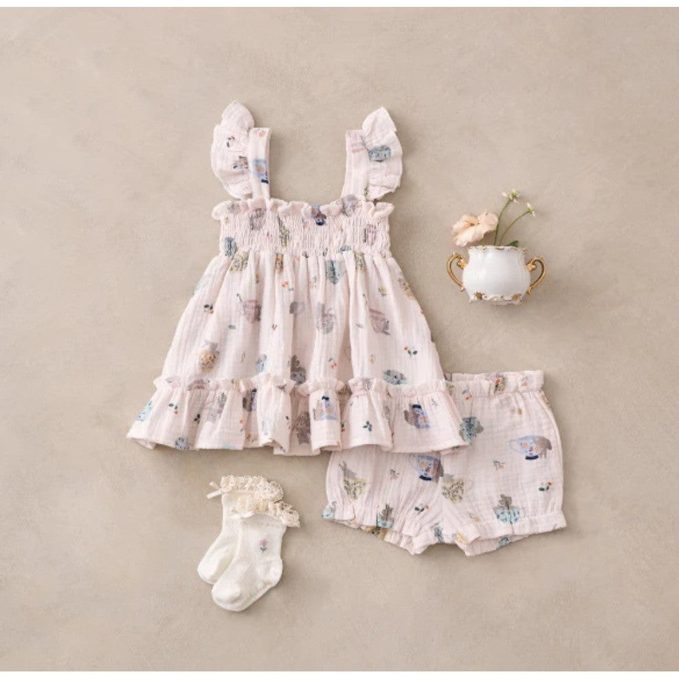 Tea Party Organic Muslin Smocked Dress w/ Bloomer