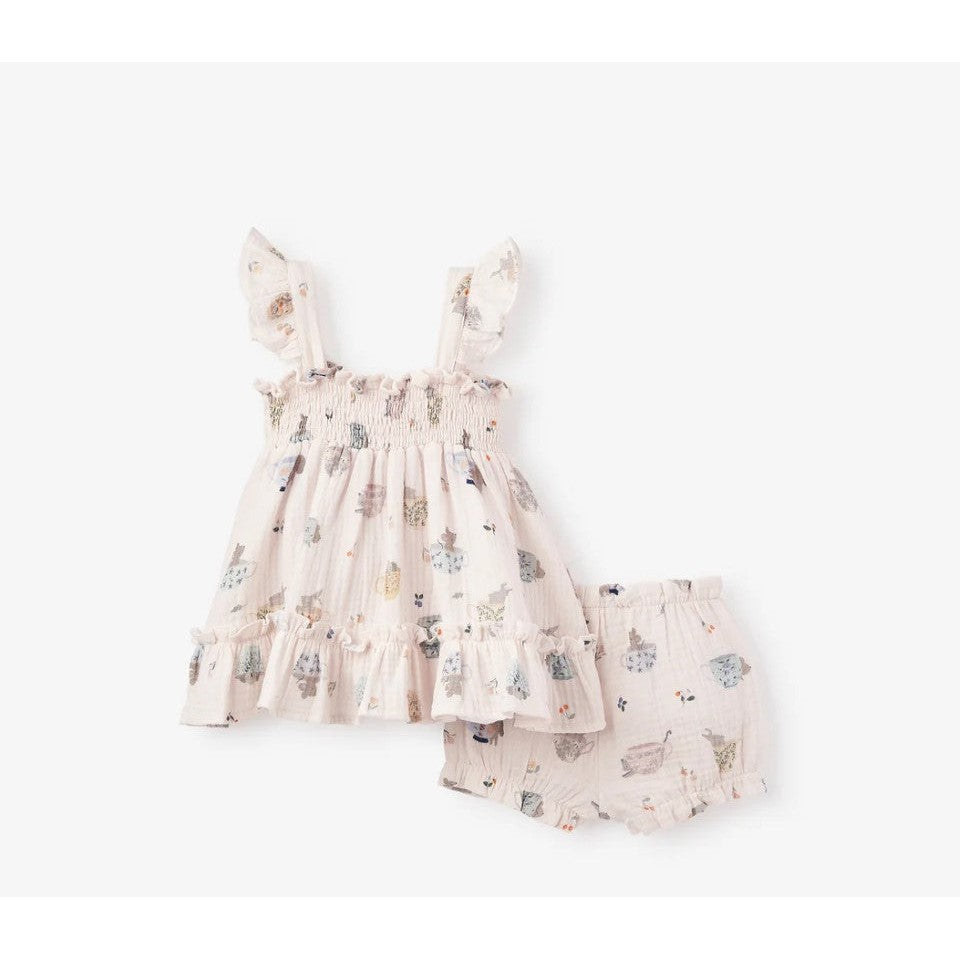 Tea Party Organic Muslin Smocked Dress w/ Bloomer