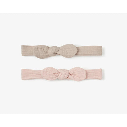 Organic Muslin Bow Headband Set Taupe/Blush 2PC