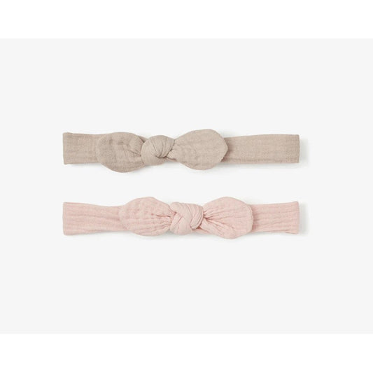 Organic Muslin Bow Headband Set Taupe/Blush 2PC