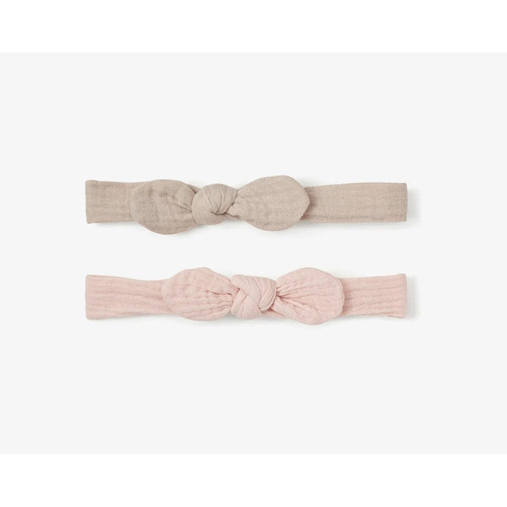 Organic Muslin Bow Headband Set Taupe/Blush 2PC