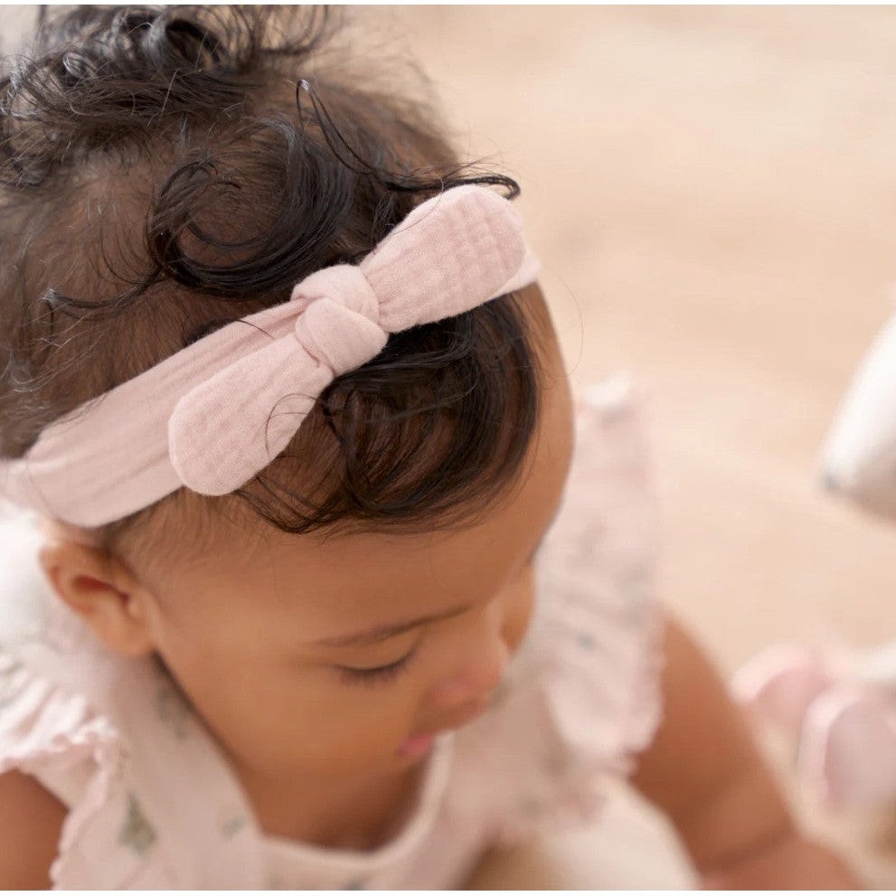 Organic Muslin Bow Headband Set Taupe/Blush 2PC