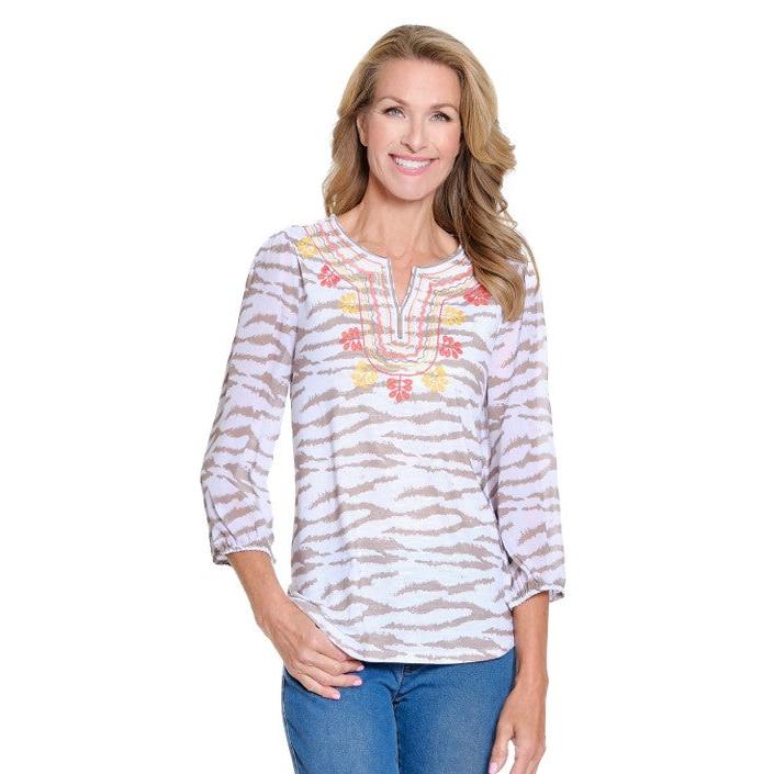 Print Notched Neck Top - Island Tropic