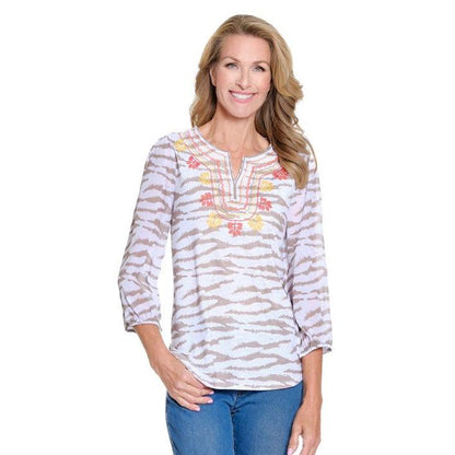Print Notched Neck Top - Island Tropic